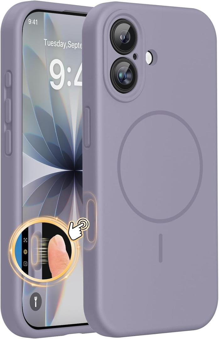 Miracase Magnetic for iPhone 17 Case, Compatible with MagSafe, Integrated Silicone Camera Control Cover, 3.0mm Thicken Shockproof Drop Protection Phone Case for 17, Lavender Gray