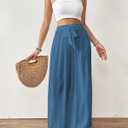 Bsubseach Wide Leg Pants Woman Flowy Floral Palazzo Pants for Women High Waisted Summer Casual Trousers Cruise Outfits (Blue, XL)