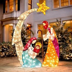 KNLSTORE 6ft Tall Christmas Lighted Nativity Scene Display w/ Holy Family Mary Joseph Baby Jesus Star of Bethlehem Clear Lights Decor Tinsel Outdoor Holiday Yard Decoration by knl store