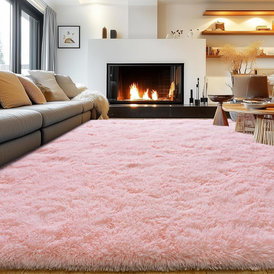 Rezutan Ultra Soft Pink Rugs for Bedroom 8x10 Feet, Fluffy Shag Area Rugs for Living Room, Large Comfy Furry Rug for Girls Kids Baby Room Decor Teenage Pastel Princess Rug, Non Slip