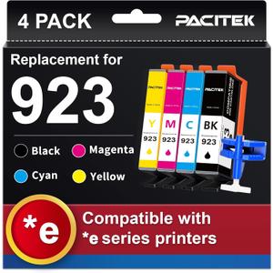 Replacement for HP 923 Ink Cartridges 4-Pack, Work with OfficeJet Pro 8120e 8130e 8122e 8135e 8138e 8139e Printer, 923 Ink Black/Cyan/Magenta/Yellow (No Chip, Use Original Chip)