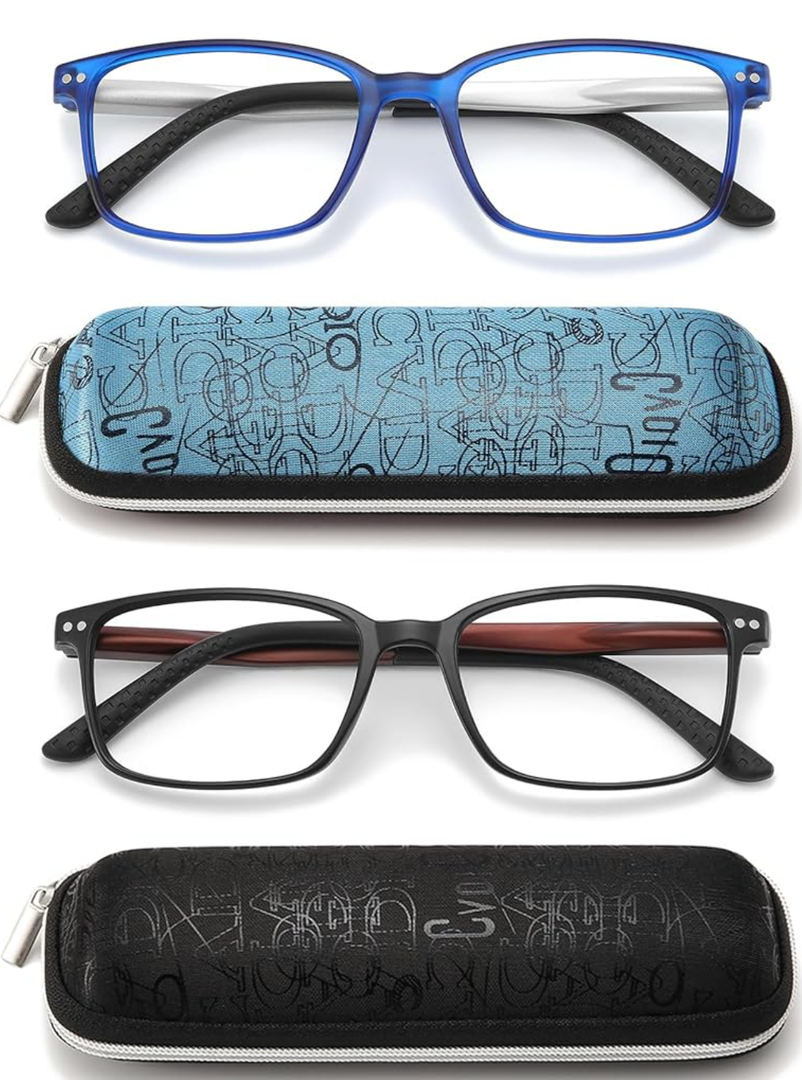 Reading Glasses for Men with Spring hinges, Professional Computer Readers with Blue Light Protection and Case