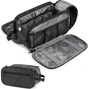 PAVILIA Toiletry Bag for Men Women, Mens Travel Bag Toiletries Organizer Case for Grooming, Travel Essentials Shaving Dopp Kit, PU Leather Water Resistant Cosmetic Pouch, Black (Large (10.5x5.5x6))