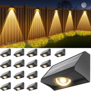 Solar Fence Lights Outdoor Waterproof High Brightness LED Spot Lens Deck Lights 7 Mode Warm & Cool White RGB Solar Powered Wall Lighting Decor for Outside Patio Step Backyard Railing Pool - 16 Pack (Black)