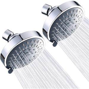 AISOSO Shower Head 2 PCS, 5 Modes High Pressure Shower Heads for Relaxed Shower Experience, 4.1 Inch Bathroom Fixed Showerhead Even at Low Water Pressure for Powerful Spray, Chrome