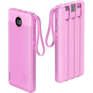 VRURC Portable Charger 10000mAh, Travel Essentials Battery Pack, 5 Output 2 Input Power Bank, Built-in Micro & USB C Cables Phone Charger Compatible with iPhone, Samsung, Android-Purple(1 Pack)