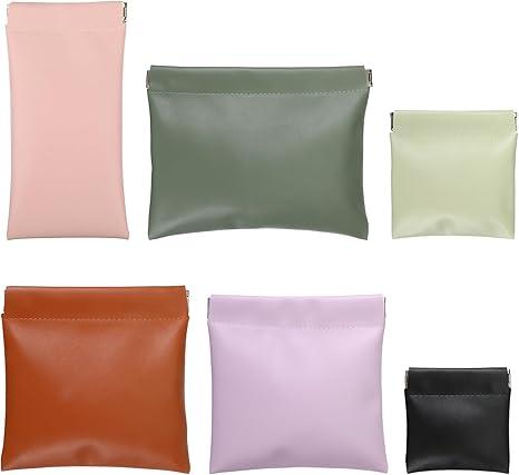 6Pcs Small Makeup Pouch for Purse, Personalized Snap Closure Leather Organizer Pouch Portable No Zipper Pouches for Travel Storage Bag Mini PU Leather Pouches for Cosmetics, Headphones, Jewelry