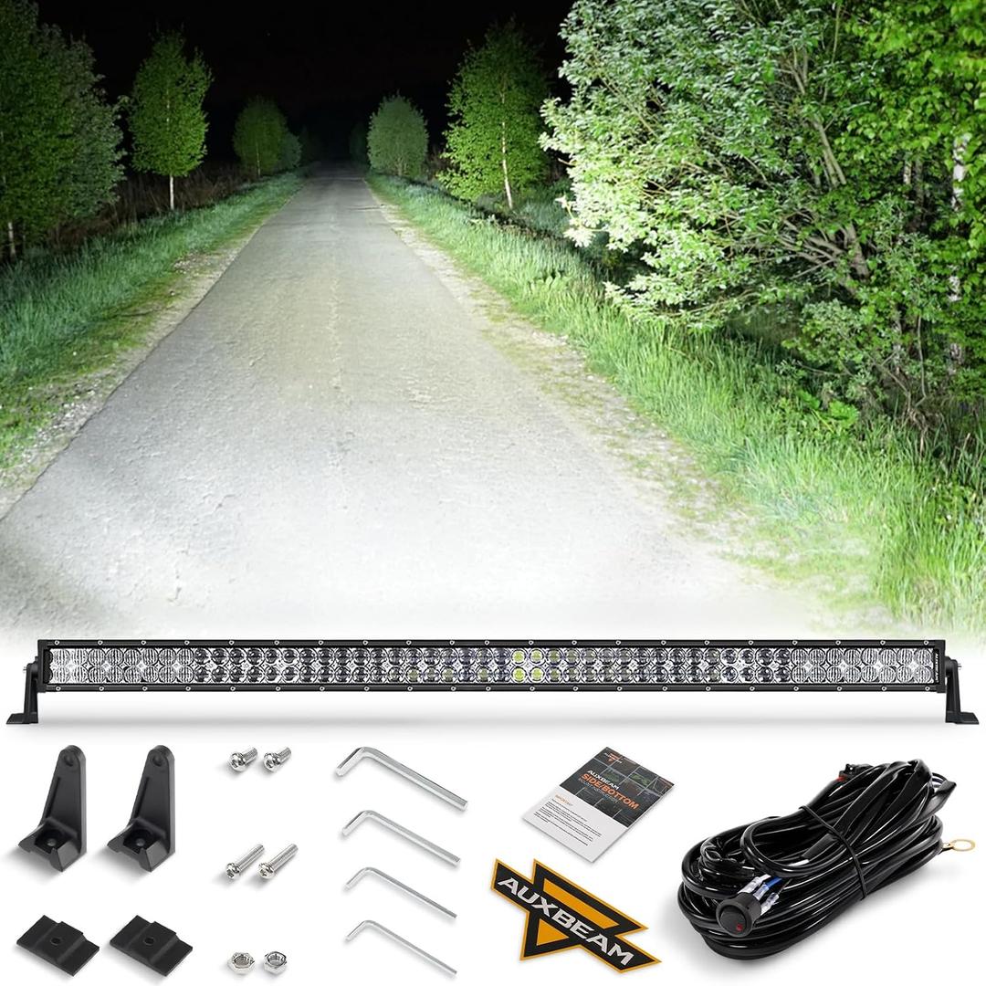 Auxbeam LED 52 Inch 300W Lights Bar, Super Bright 30000LM Off Road Driving Lamp, 5D Lens Double Row Spot Flood Combo Fog Waterproof Light with Wiring Harness for Pickup Trucks SUV ATV UTV Boat