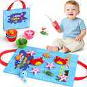 Toddler Toy Montessori Toys for 1 Year Old Baby Boy Girl Birthday Gift, 22pcs Cloth Fishing Game Learning Toys for Toddlers 1-3 - Counting, Color Sorting, Fine Motor Skills 6-18 Months Babies (Blue)
