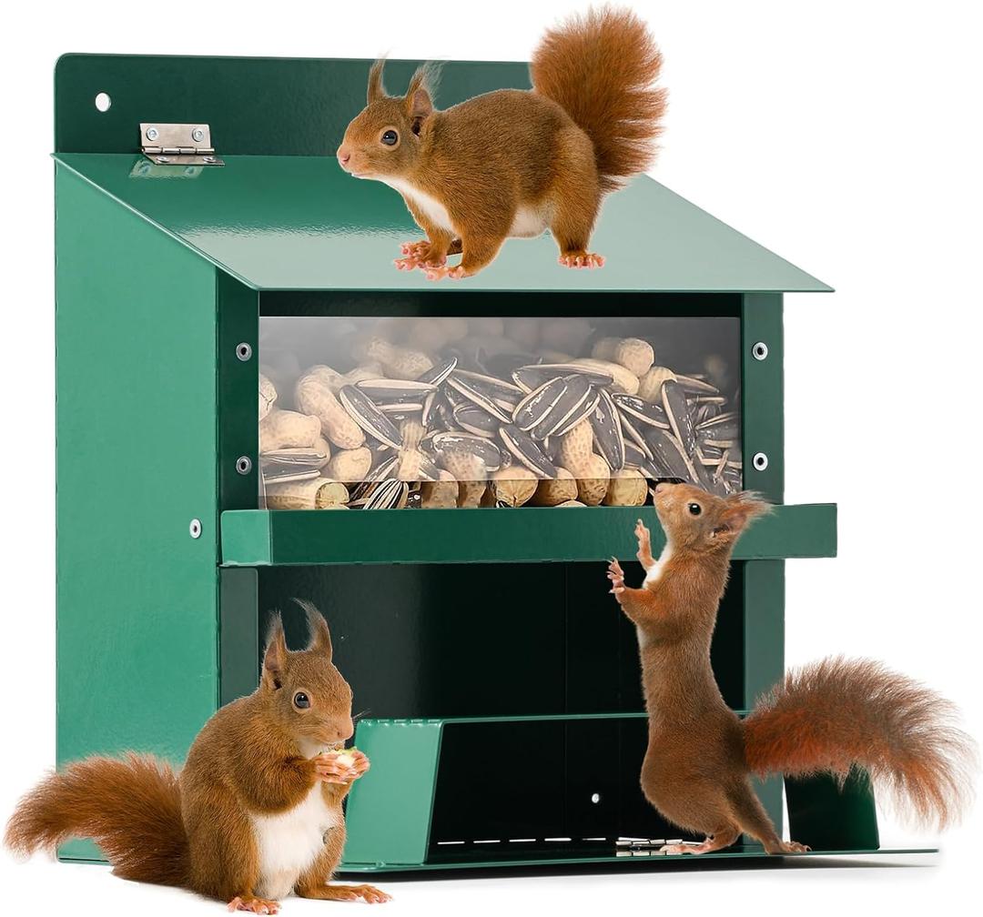 Squirrel Feeder, Metal Squirrel Feeder for Outside,Outdoors Chipmunk &Squirrel Picnic Bench Feeders Table,Stronger Than Wooden Structure,Easy to Install & Refill