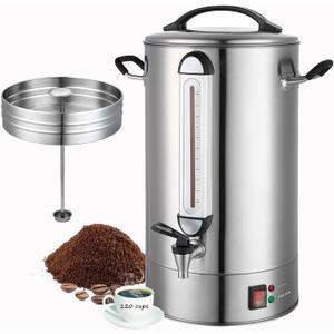 Fattong's Lab Commercial Coffee Urn, 120 Cup Large Coffee Maker for Catering & Events, 20L Stainless Steel Percolator, 1300W Fast Brew Hot Water Dispenser with Double Wall Insulation, Silver