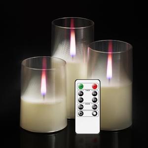 Flameless Candles Upgraded Realistic Flickering Flame,Battery Operated LED Candles with Remote Timers,Acrylic Electric Candles Set of 3(D 3" xH 4" 5" 6")Ivory