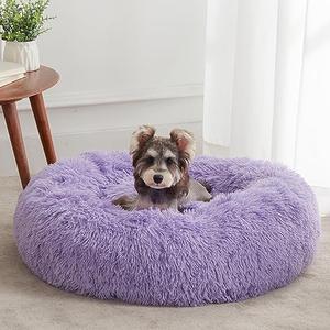 WESTERN HOME WH Calming Dog Bed & Cat Bed, Anti-Anxiety Donut Dog Cuddler Bed, Warming Cozy Soft Dog Round Bed, Fluffy Faux Fur Plush Dog Cat Cushion Bed for Small Medium Dogs and Cats (24.0"L x 24.0"W x 8.0"Th)