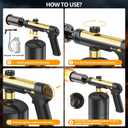 Powerful Propane Torch Gun, Cooking Torch with One-Touch Max Fire, Adjustable Culinary Torch for Searing Steak, Sous Vide, BBQ and Campfire Starter, Gold & Black(Tank Not Included)
