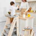 Forbena Foldable Toddler Tower Kitchen Learning Stool Helper, Montessori Kids Standing Tower for Counter, Collapsible Adjustable Baby Child Step Stool with Safety Net for Bathroom Sink (Grey) (Gray)