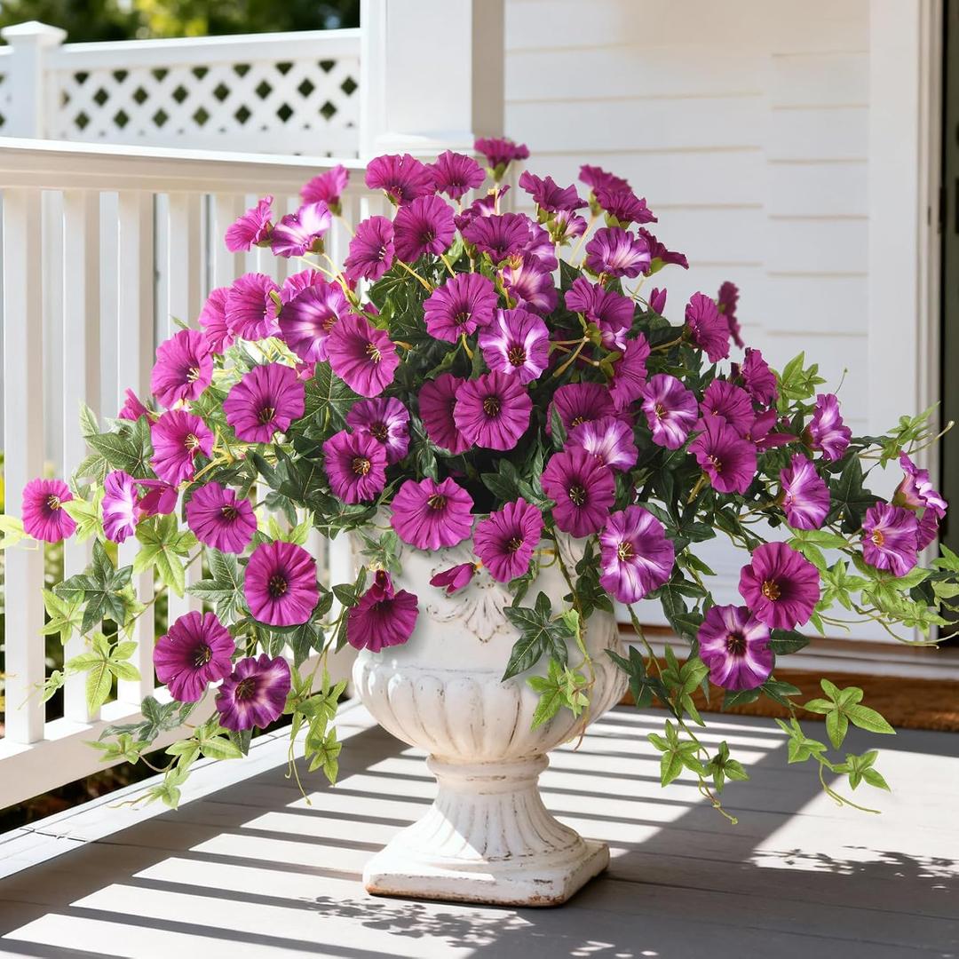 Artificial Fake Flowers Hanging Plants for Outdoor Spring Summer Decoration, 2Pcs Faux Petunias Realistic Silk Flower UV Resistant No Fade for Home Outside Garden Balcony Yard Porch Indoor (Fuchsia)