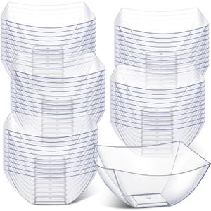 Tanlade 50 Pcs Square Plastic Serving Bowls Disposable Snack Salad Bowl Small Party Candy Bar Containers Taco Bar Serving Dishes for Buffet Chips Fruit(Clear,8 oz)