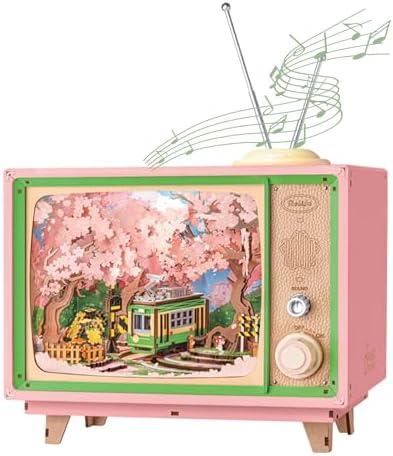 Rolife Book Nook Kit 16" 3D Wooden Puzzle Music Box Sakura Dreamy Tour | Japanese Cherry Blossom DIY Craft Model Building Kit, 3D Wooden Puzzle Home Decor Gift for Adults Family