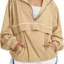 Fisoew Quarter Zip Pullover Women UPF 50+ Lightweight Windbreaker Jacket Running Hiking Outdoor Pullover with Pocket, Large, Khaki