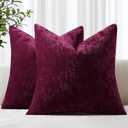 decorUhome Chenille Burgundy Christmas Throw Pillow Covers 20x20 Inch Set of 2, Decorative Soft Couch Pillow Covers Solid Dyed Accent Velvet Farmhouse Neutral Square Pillow Cases for Sofa Living Room (Rhododendron)