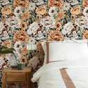 HAOKHOME Vintage Wallpaper Floral Peel and Stick Wall Paper Removable Large Peony Black/Orange/Pink Vinyl Self Adhesive for Bathroom 17.7in x 9.8ft