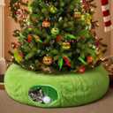 Soulchen Christmas Cat Tunnel Bed 3ft x 3ft x 9.8in Under Christmas Tree for Indoor Soft Plush Cave Large Donut Tunnel with Soft Mat 3-in-1 for Kitty Rabbit Ferret Puppy (Furry Green)