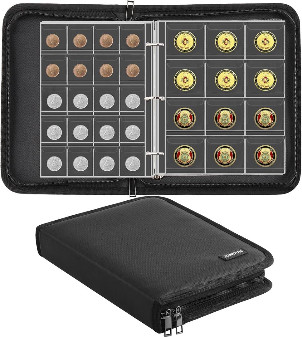 Coin Collection Book for Collector,260 Pockets Fireproof Coin Collection Holder Album,Coin Collection Organizer Storage Box Case Album for 20/25/ 27/30/ 38mm Coins, Black
