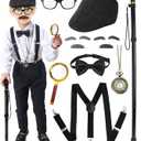 100 Days of School Costume for Boys Kids,Old Man Costume for Kids,Grandpa Costume Accessories Boys Set (Black)