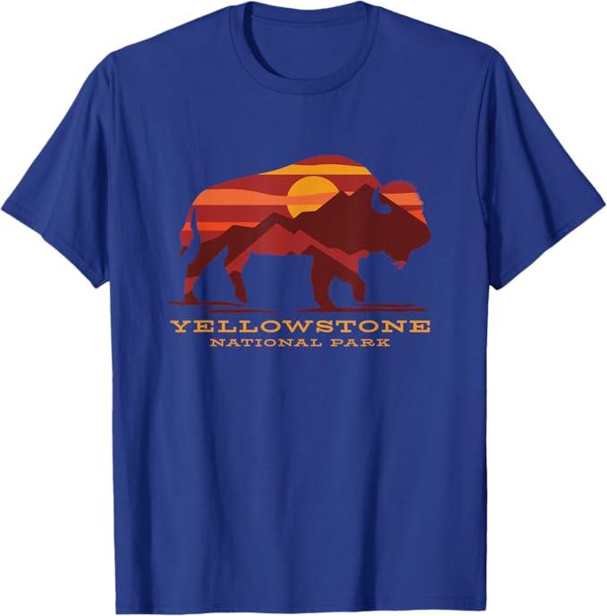 Yellowstone National Park Wyoming Buffalo Bison Sunset T-Shirt, Large
