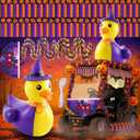 Hungdao 4ft Halloween Inflatable Witch Duck Halloween Golf Cart Decorations Kit PVC Blow Ups Duck Tinsel Garlands Tinsel Streamers Fan Flag, Reusable Outdoor Pool Floats Decoration for Parade Yard