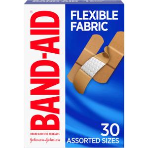Band-Aid Brand Flexible Fabric Adhesive Bandages, Comfortable Sterile Protection & Wound Care for Minor Cuts & Burns, Quilt-Aid Technology to Cushion Painful Wounds, Assorted Sizes, 30 ct