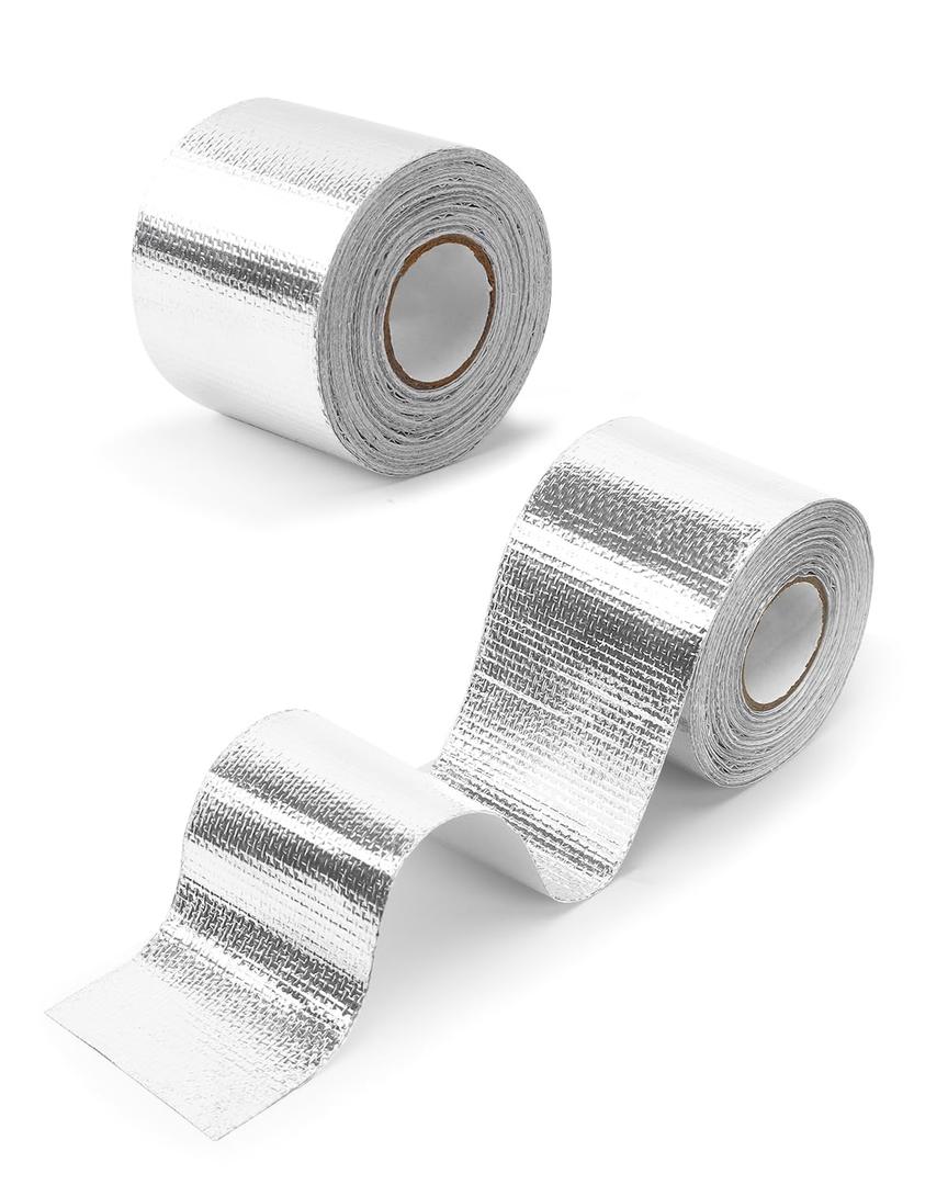 Aluminum Foil Tape, Heat Resistant Tape,Silver Self-Adhesive Heat Shield Reflective Tape for Ductwork, Dryer Vent, HVAC, Hose & Auto Use(0.2MM Thickness,50MM Width,32Ft/Roll), 2 Pack