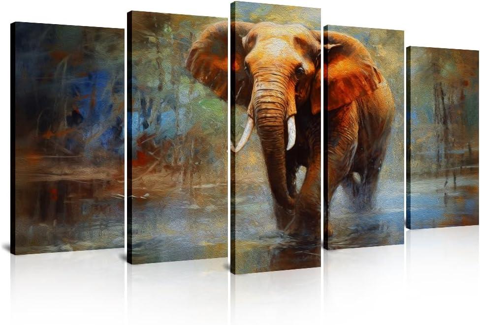 SATINO 5 Pieces Modern Large Canvas Wall Art Oil Painting of Elephant Artist Collection Pictures Paintings on Canvas for Living Room Bathroom Bedroom Home Office Decor