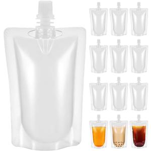 Kichvoe Disposable Juice Bags 7Oz Clear Plastic Drink Pouches Leak-Proof Sealed Beverage Bags Freestanding Portable Juice Pouches for Outdoor Travel
