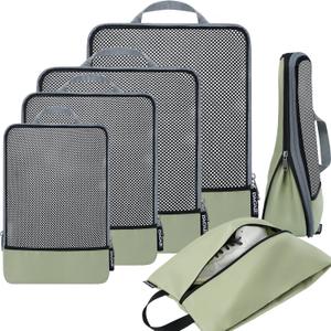BAGAIL 4 Set/6 Set/8 Set Compression Packing Cubes Travel Accessories Expandable Packing Organizers (Half Mesh, 6-Matcha Green)