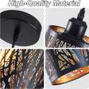Industrial Black Pendant Light Fixture Vintage Farmhouse Mini Black Gold Pendant Lighting Rustic Hollow-Carved Cylinder Pendant Light for Kitchen Island, Dining Room, Bedroom