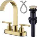 DIKUROOMS 4 Inch Centerset Bathroom Sink Faucet 2 Handle Vanity Basin Faucets with Overflow Pop-up Drain Assembly and cUPC Water Supply Lines, 360 Degree Swivel Square Spout, Brushed Gold
