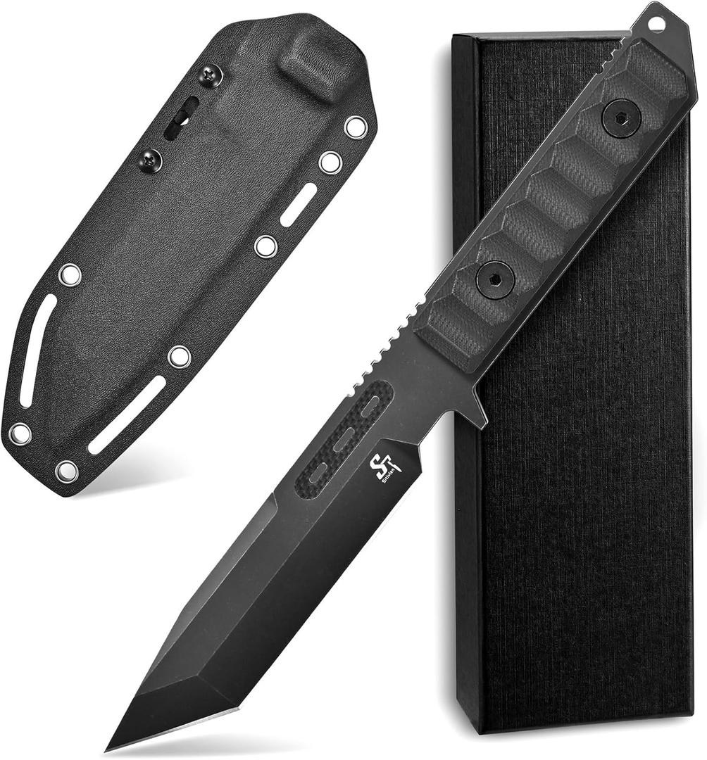 Sitivien ST16 Fixed Blade Knife 154CM Black Stonewashed Steel Blade Double Color G10 Handle Full Tang EDC Tool Straight Knife for Outdoor Tactical Survival Camping Adventure(Black)