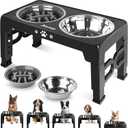 Elevated Dog Bowls for Medium Size Dogs, Non-Slip Dog Feeder with 1*Stainless Steel Dishes & 1*Slow Feeder Bowl, 5 Heights Adjustable Raised Bowls to 3.15-8.66-9.84-11.02-12.2 (Black)