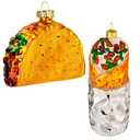 JOYIN Christmas Taco and Burrito Ornament, 2 pcs Glass Blown Set Handcrafted for Tree Hanging Ornament Outdoor Christmas Decorations Indoor