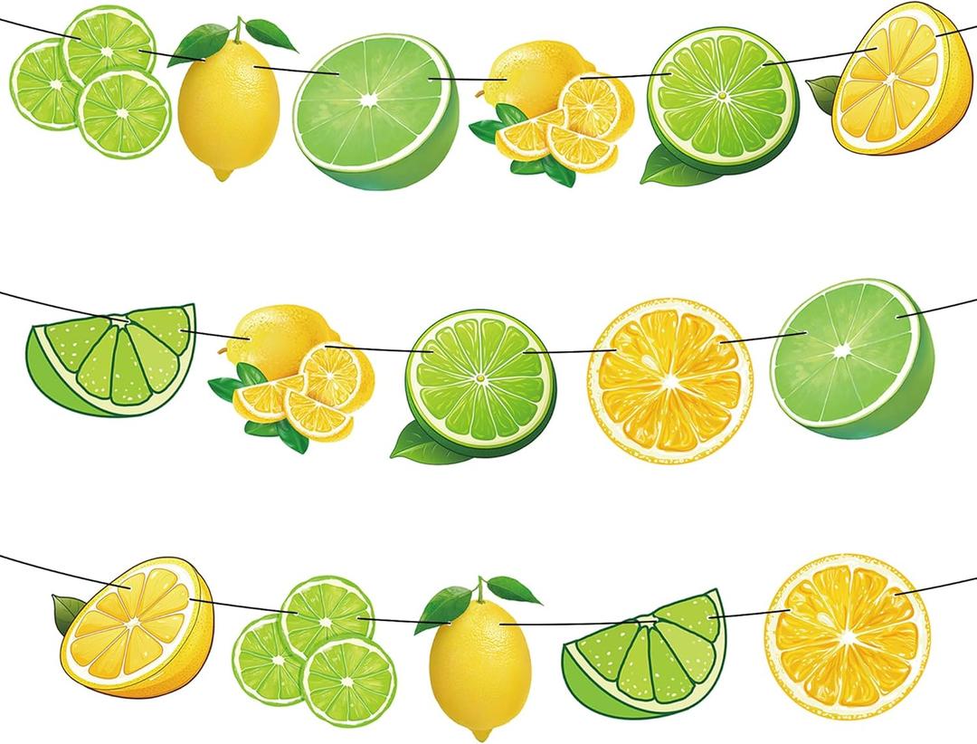 2Pcs Lemon Banner Fruit Yellow Lemon Lime Lemon Baby Shower Birthday Party Decorations Favors Supplies