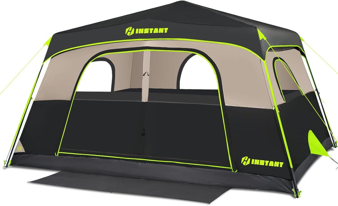8 Person Instant Tent, Waterproof Pop Up Tents for Camping with Rainfly, 60 Seconds Easy Setup, Automatic Cabin Tent for Family Camping with Expandable Carry Bag & Upgraded Ventilation (Black)