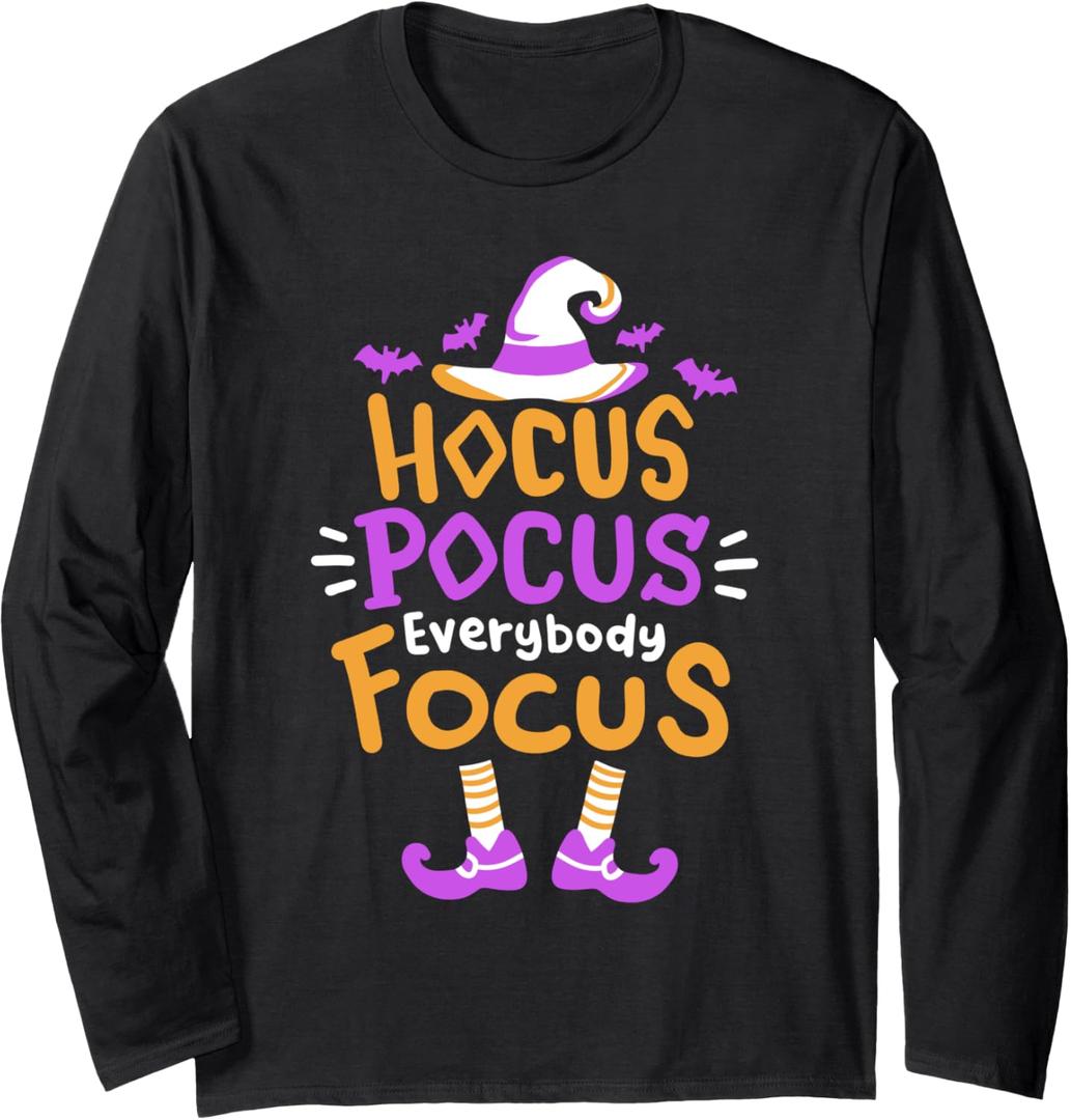 Hocus Pocus Everybody Focus Funny Halloween Costume Teachers Long Sleeve T-Shirt (XL, Black)