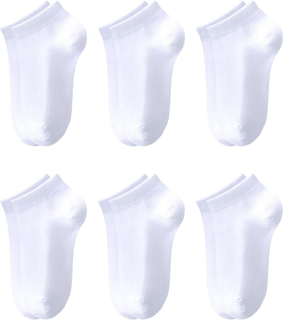 Kids Ankle Socks Boys Seamless Short Socks Girls School 4-16 Years 6 Pairs Youth Cotton Low Cut Uniform Sock (White)