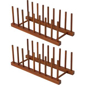 HBlife 2pcs Teak Dish Plate Bowl Cup Book Pot Lid Cutting Board Drying Rack Stand Drainer