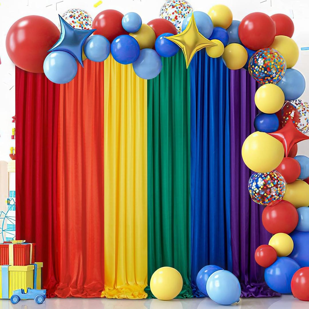 Birthday Rainbow Backdrop Curtains 10ftx15ft: Bright Colorful Curtains Backdrop Drapes - 6 Panels 2.5ft x 10ft Wedding Party Window Supplies Props Booth Decorations
