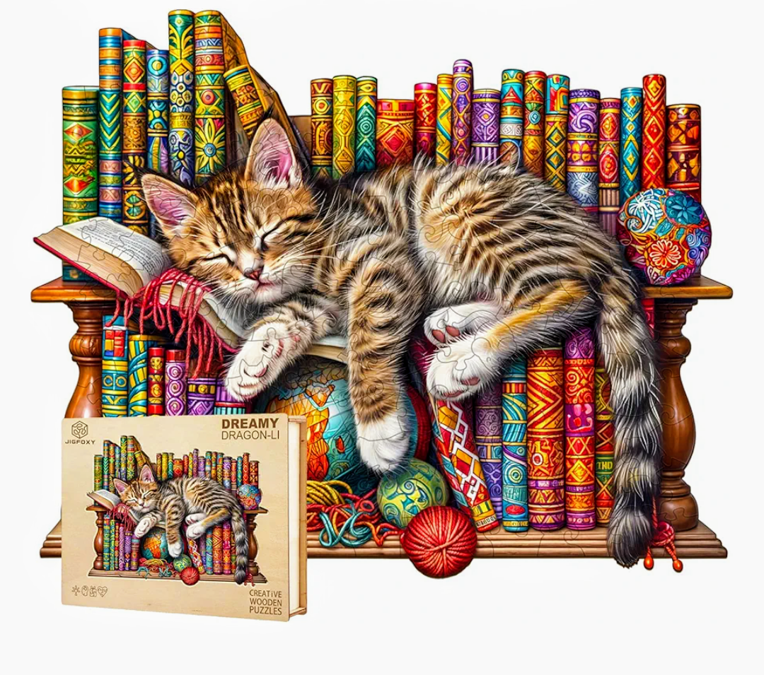Jigfoxy Wooden Puzzle for Adults, DragonLi Cat Wooden Jigsaw Puzzles for Adult, Unique Animal Shape Wood Cut Puzzles, Christmas Thanksgiving Gifts for Friends Family (Size L 13.4x10.8 280 Pieces)