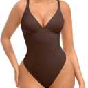 FeelinGirl Bodysuits for Women Tummy Control Thong Shapewear Body Suit Sexy Deep V Neck Corset Tops for Women (XX-Large, Chocolate)