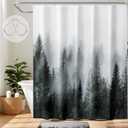 ORTIGIA Dark Green Misty Forest Shower Curtain for Bathroom, Nature Woodland Shower Curtain Set with Hooks, Decorative Pine Tree Fog Magic Bath Curtain for Home, Waterproof Fabric, Weighted, 72x72