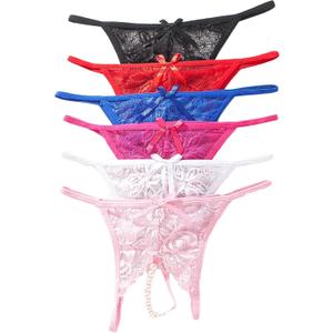 Justgoo Womens Lace G-String Thongs Panties Underwear Low Rise T-Back Underpants Pack of 1-5 (Small)